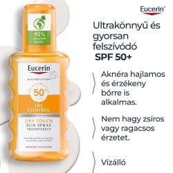 EUCERIN Sun Oil Control Dry Touch Színtelen Napozó Spray SPF50 (200 ml)